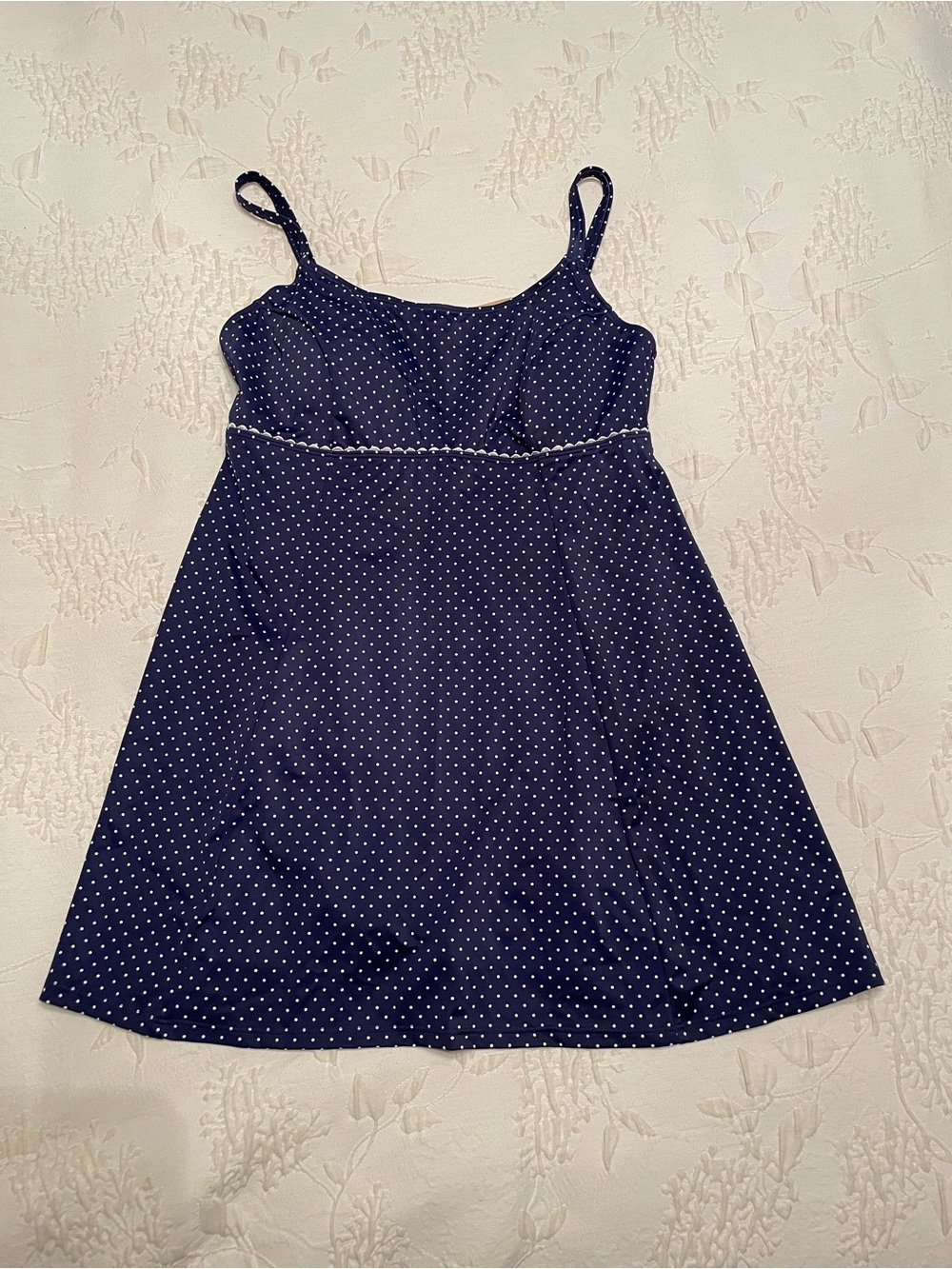 L.L. Bean Navy and White Polka Dot Women’s One-Piece Swimsuit
